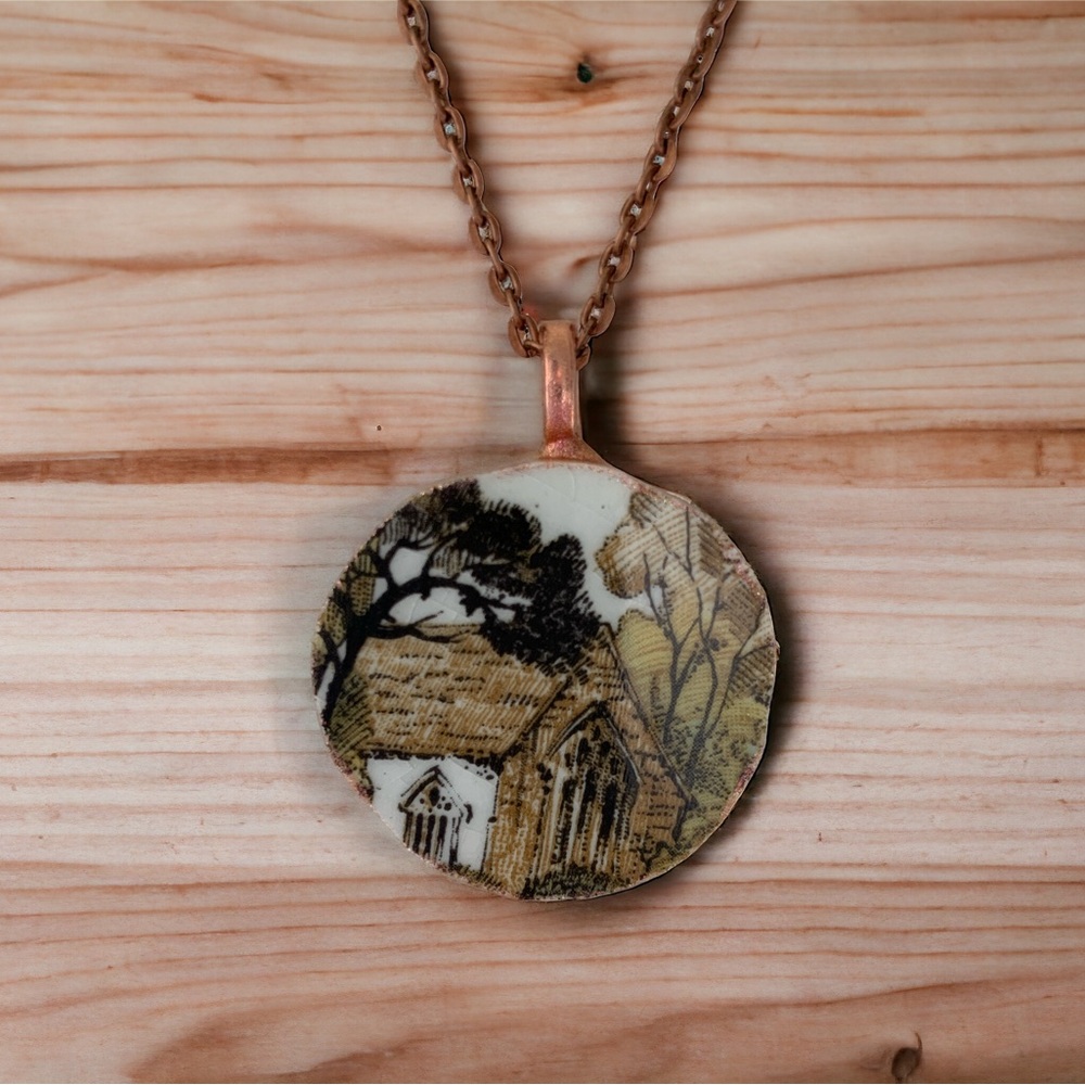 Broken china pendant. Wood and Sons English China. Artisan made. One of a kind.